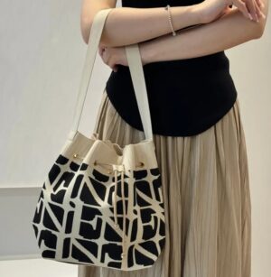 กระเป๋าถังเชือกผูกลายเรขาคณิตแฟชั่น