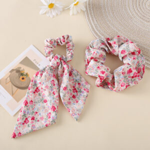 ยางรัดผมลายดอกไม้ประดับโบว์